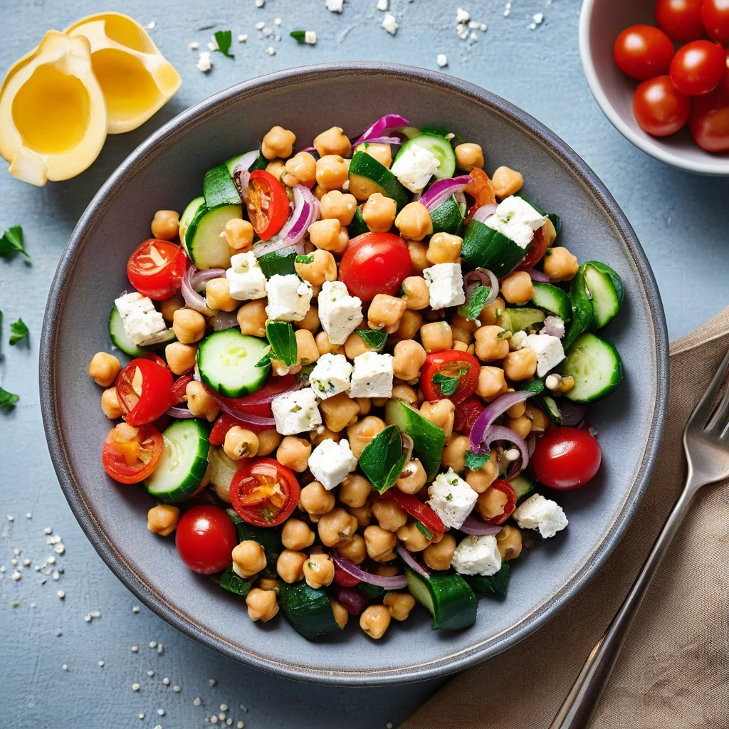 Mediterranean Chickpea and Vegetable Salad with Feta
