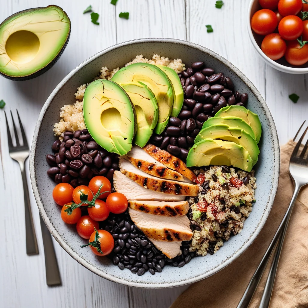 Quinoa Chicken Bowl with Avocado and Black Beans