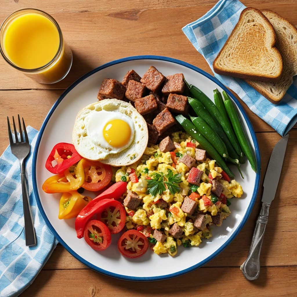 Vegetable and Turkey Sausage Scramble with Toast