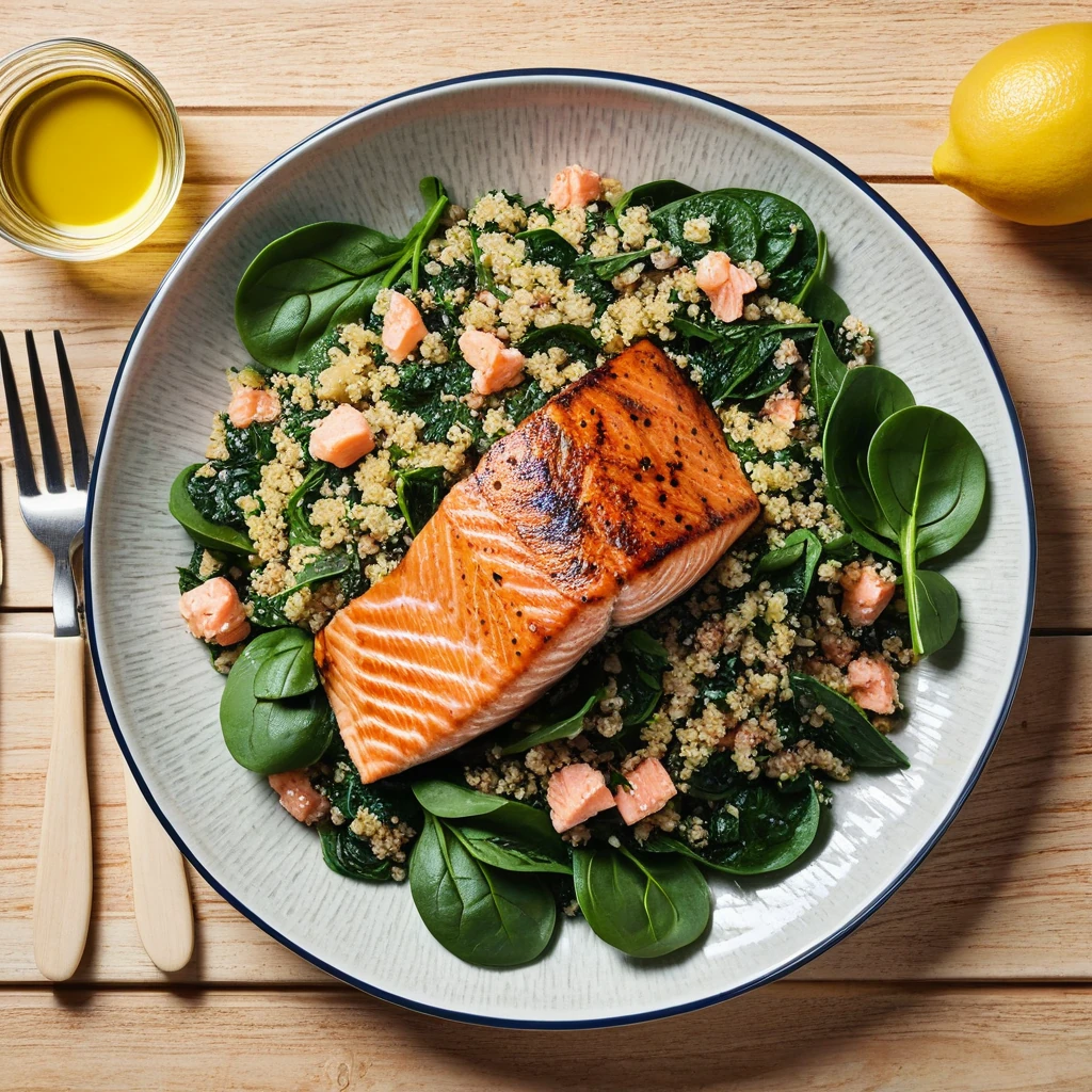 Herbed Quinoa and Spinach Salad with Grilled Salmon