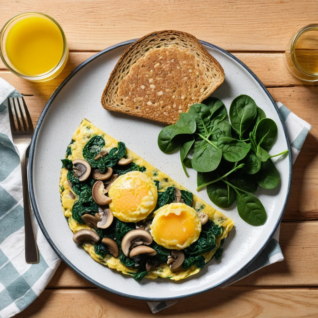 Savory Spinach & Mushroom Omelette with Whole Grain Toast