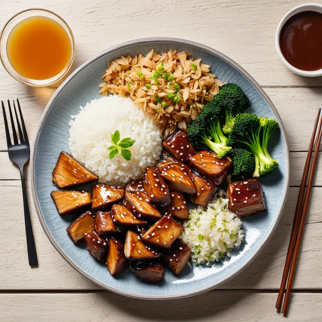 Hähnchen-Teriyaki-Schüssel mit Reis und Gemüse