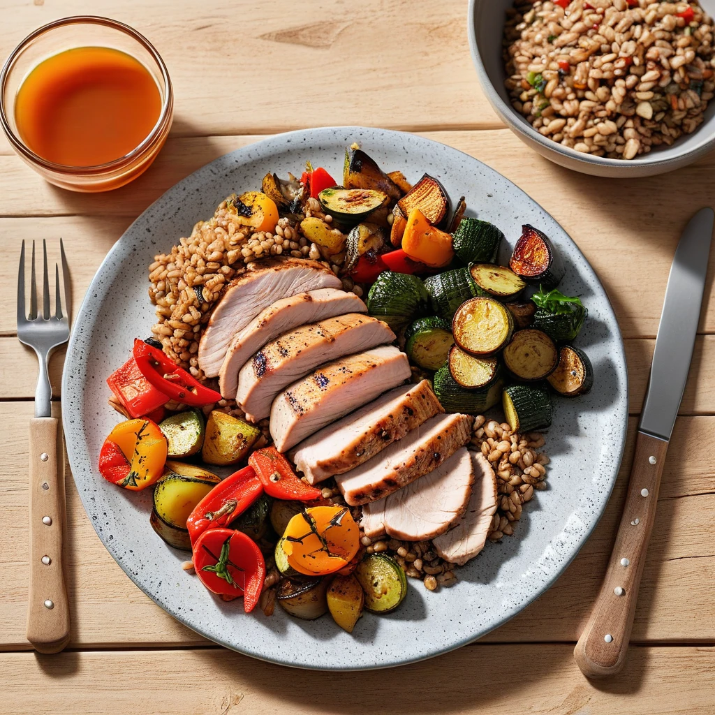 Grilled Turkey Breast with Farro and Roasted Vegetables