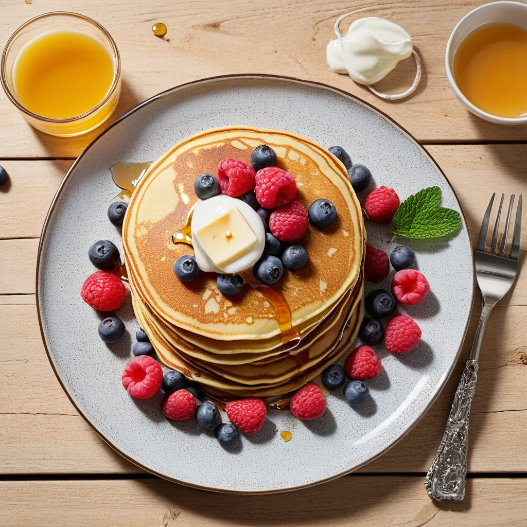 Haferflocken-Pancakes mit Beeren und Honig