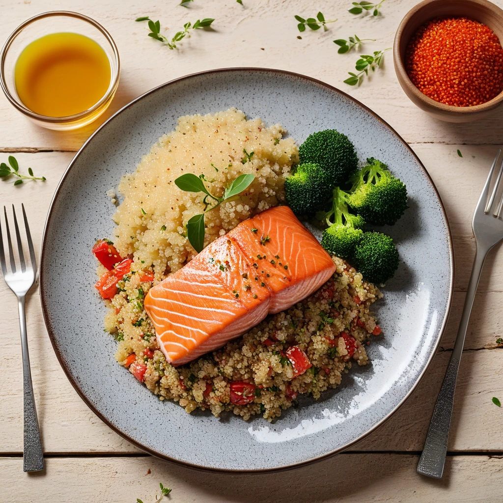 Herzhafter Lachs mit Quinoa und Gemüse
