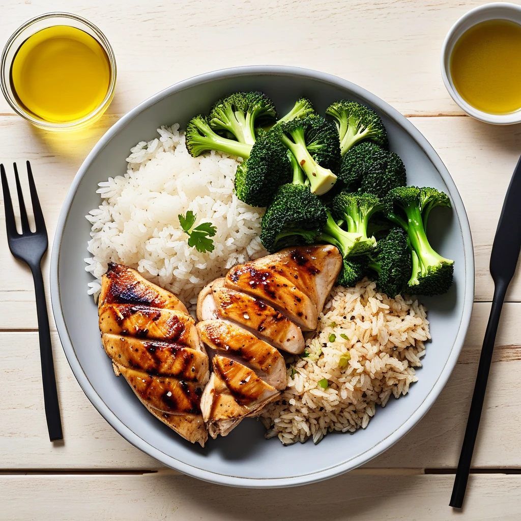 Grilled Chicken and Rice Bowl with Steamed Broccoli