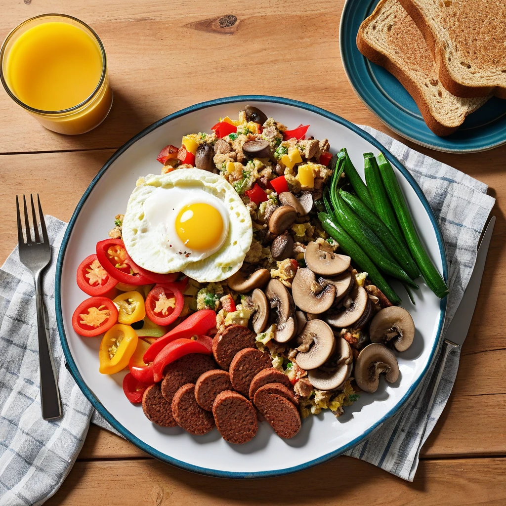 Turkey Sausage and Vegetable Scramble with Whole Grain Toast