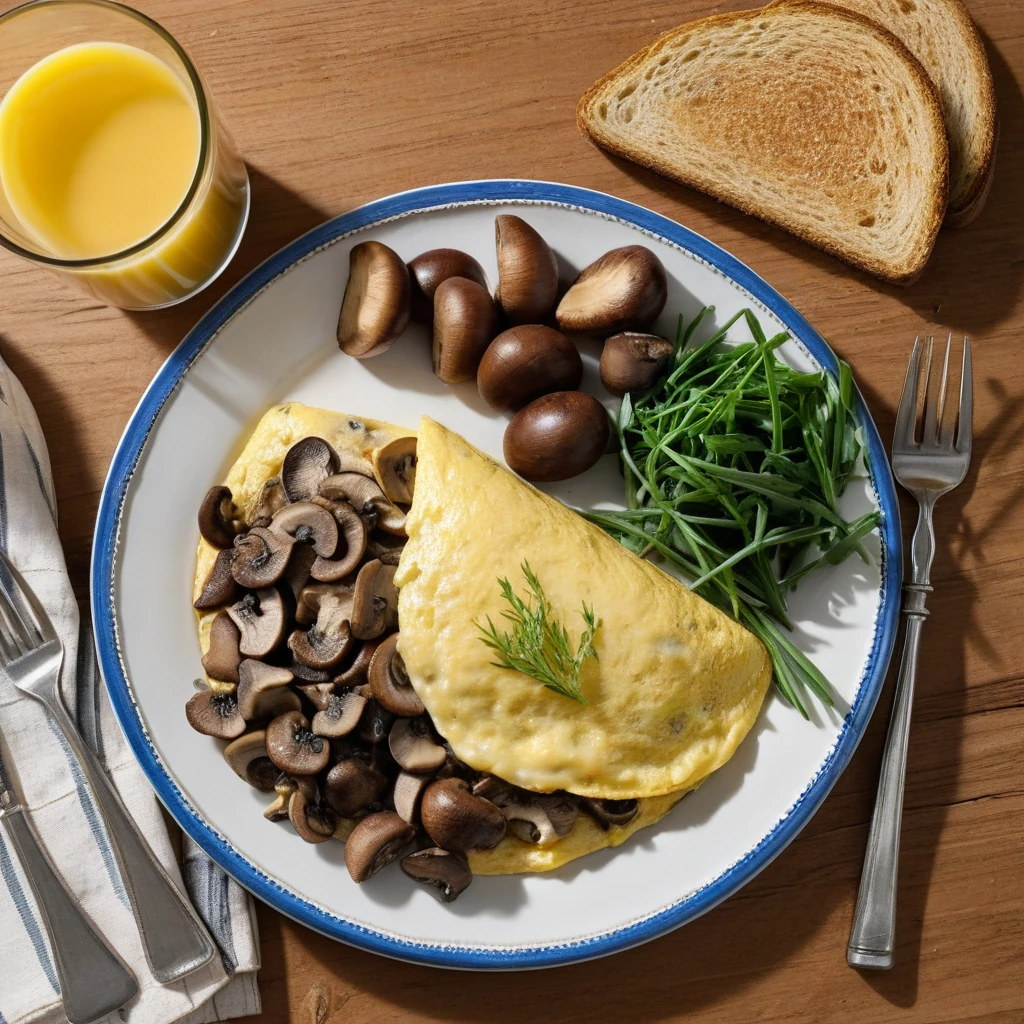 Mushroom and Swiss Cheese Omelet with Whole Wheat Toast