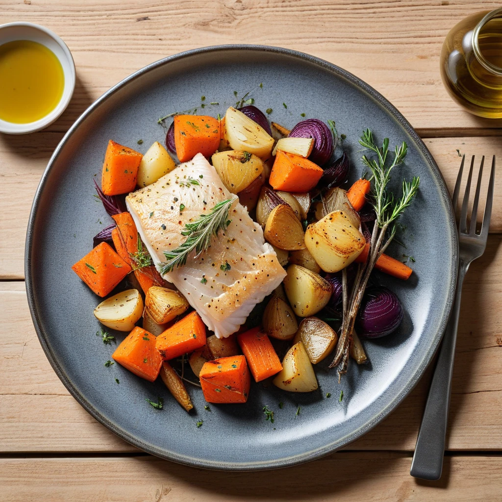 Baked Cod with Roasted Root Vegetables