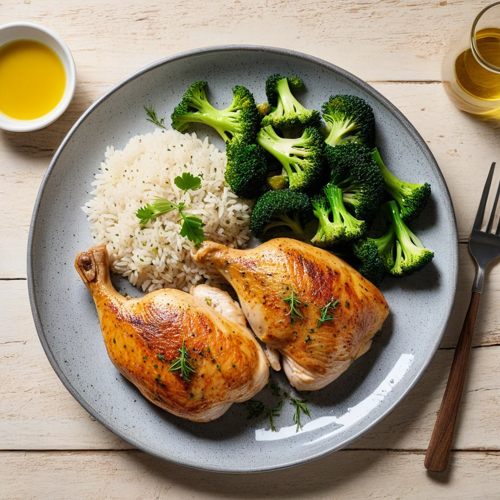 Poulet Rôti aux Herbes avec Riz Complet et Brocoli