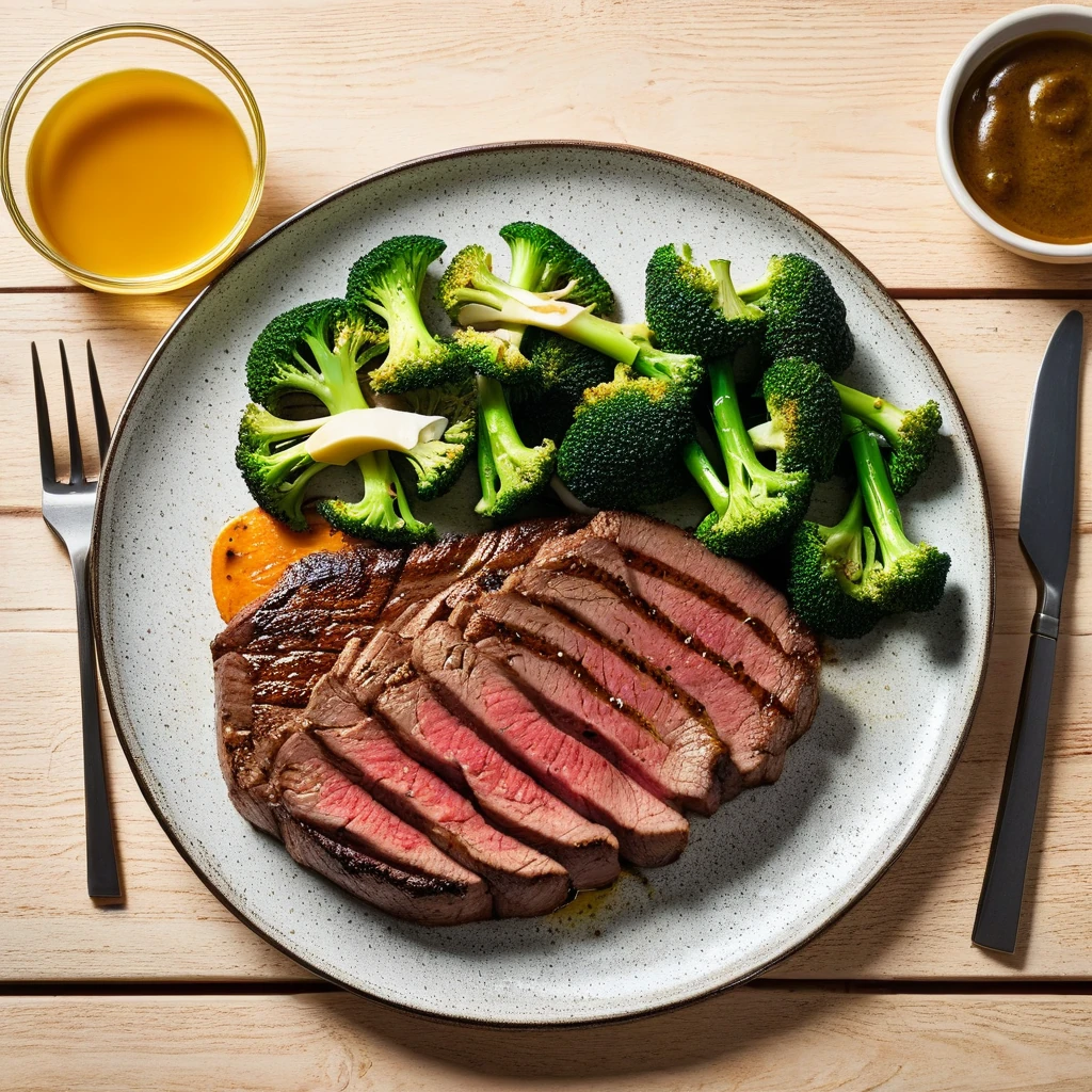 Grilled Sirloin with Sweet Potato and Broccoli