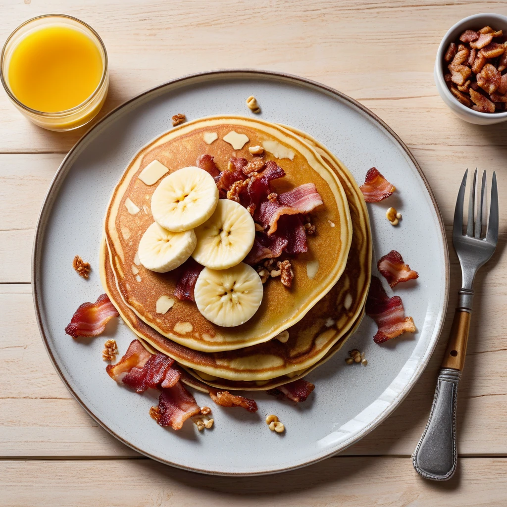 Pancakes aux bananes et noix avec bacon