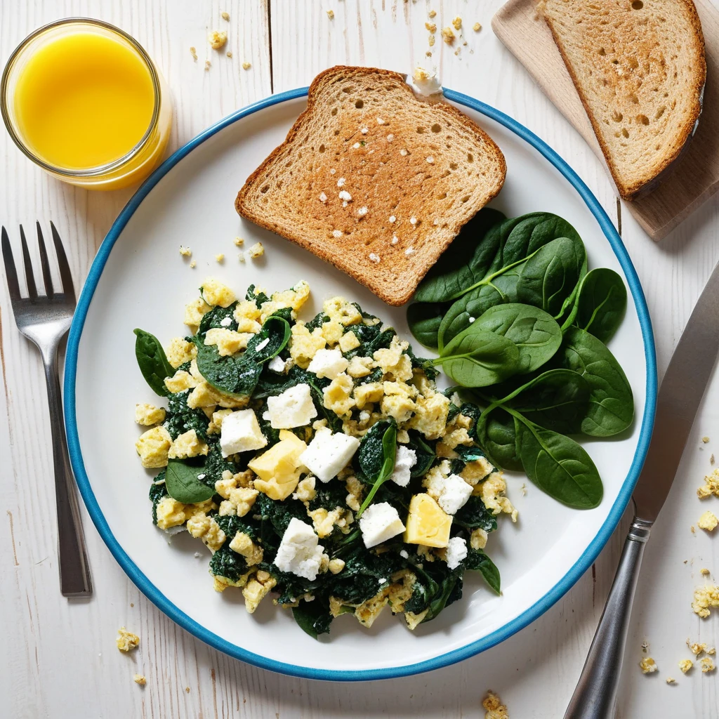 Spinach and Feta Egg Scramble with Whole Wheat Toast