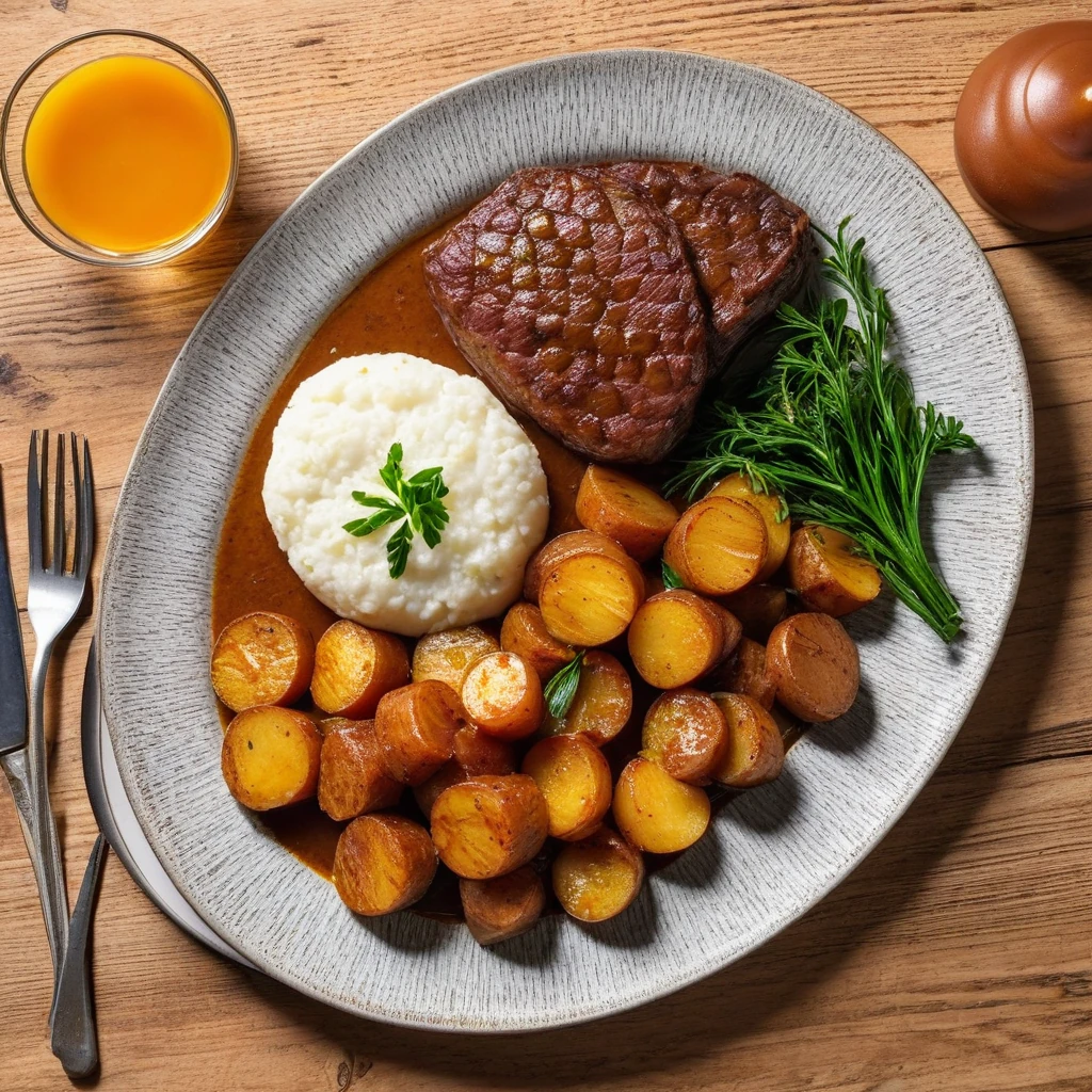 Bifes à Portuguesa com Batata-Doce Assada