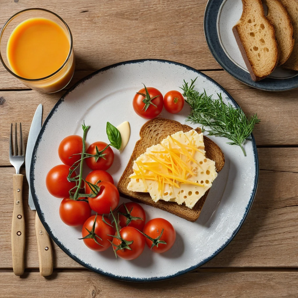 Spiegelei mit Vollkorntoast, Käse und Tomaten