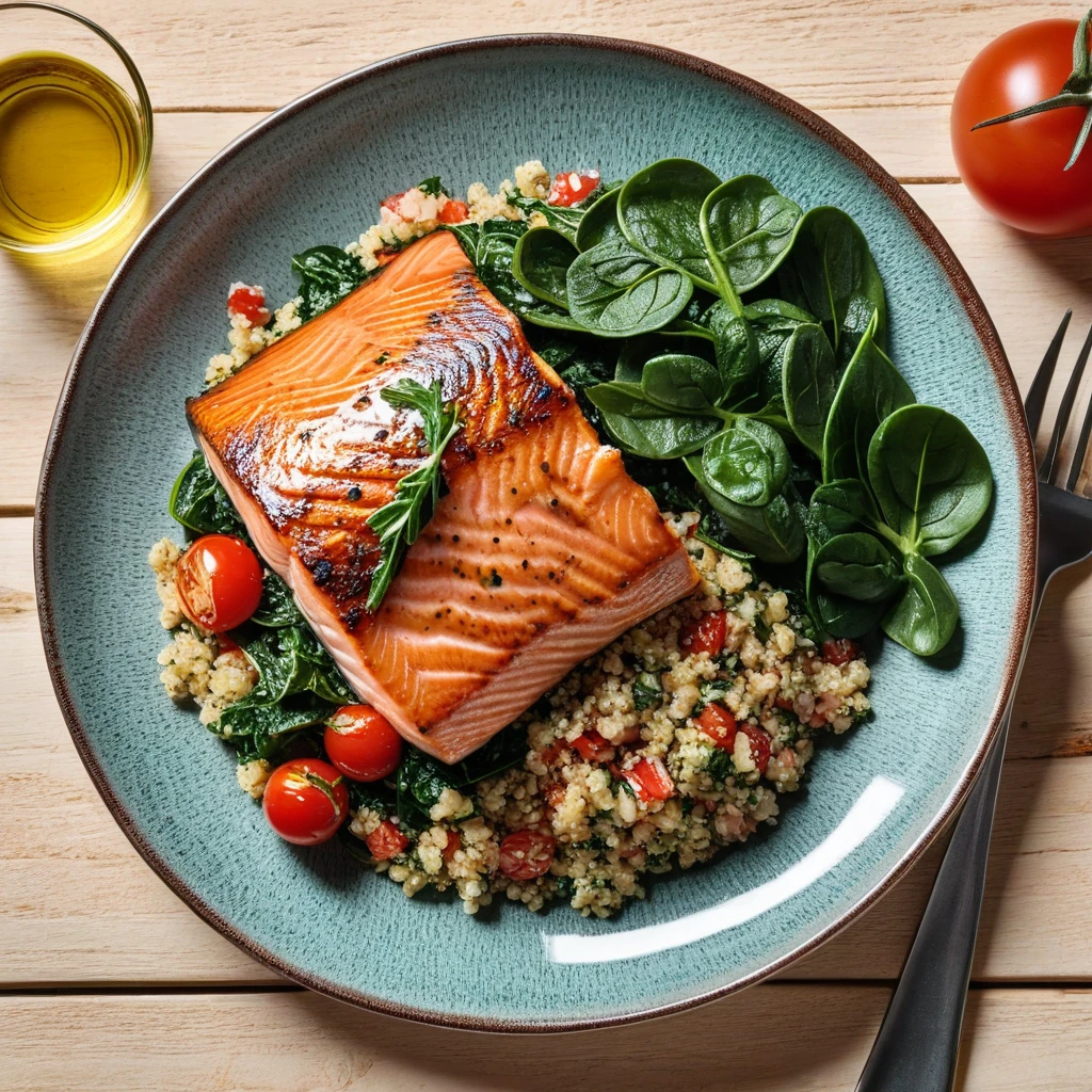 Herbed Grilled Salmon with Quinoa and Spinach Salad