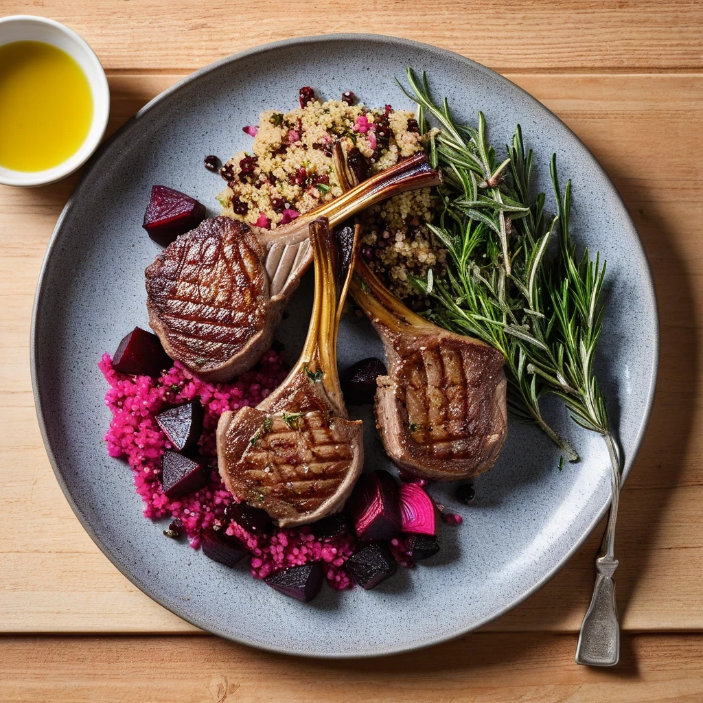 Grilled Lamb Chops with Roasted Beets and Quinoa