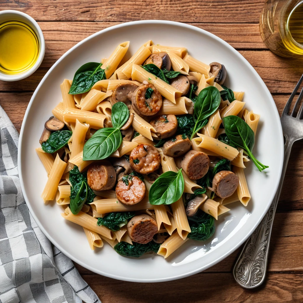 Italian Pasta with Chicken Sausage, Mushrooms & Spinach
