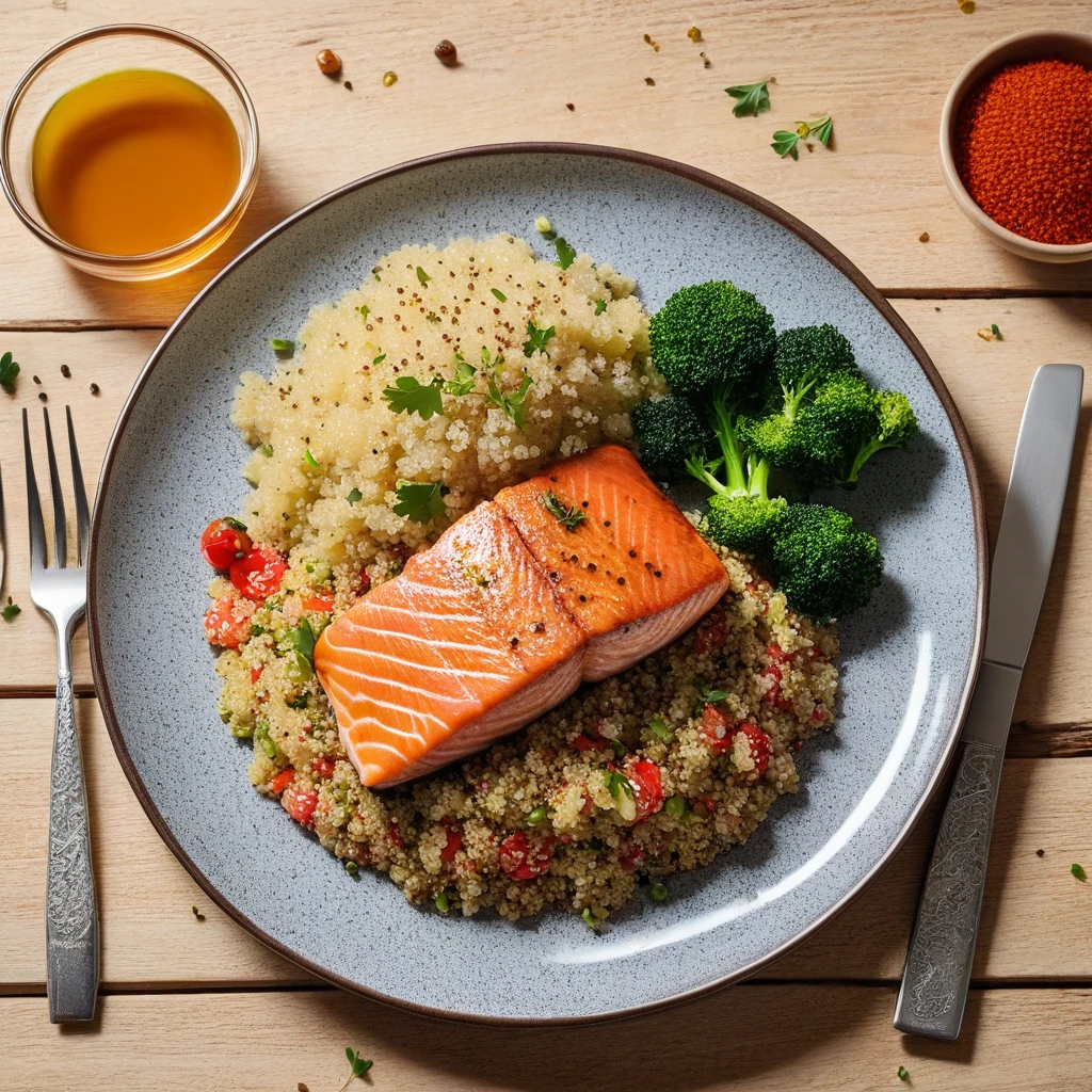 Gebratener Lachs mit Quinoa und Gemüse