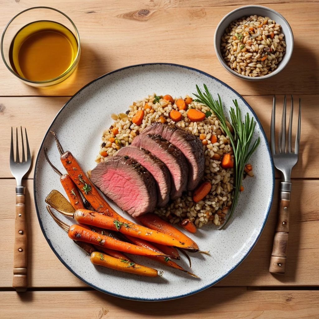 Grilled Beef Tenderloin with Barley and Roasted Carrots