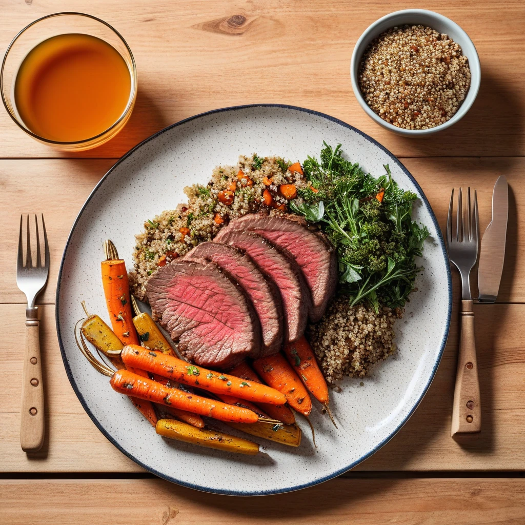 Grilled Beef Sirloin with Quinoa and Roasted Carrots