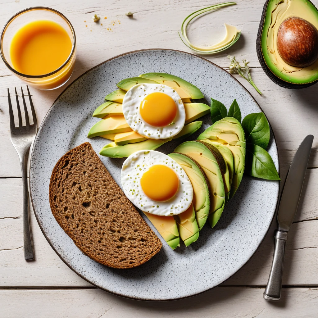 Rührei mit Vollkornbrot und Avocado