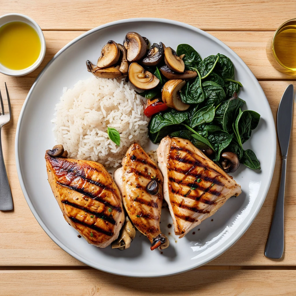 Grilled Chicken with Rice and Sautéed Vegetables