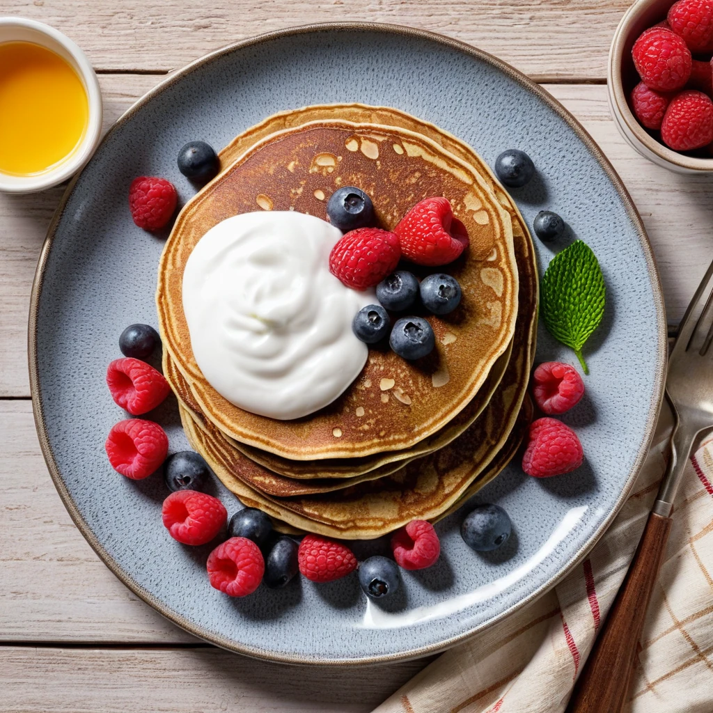 Buckwheat Pancakes with Greek Yogurt and Berries