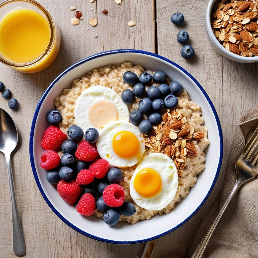 Protein-Packed Oatmeal with Eggs and Berries