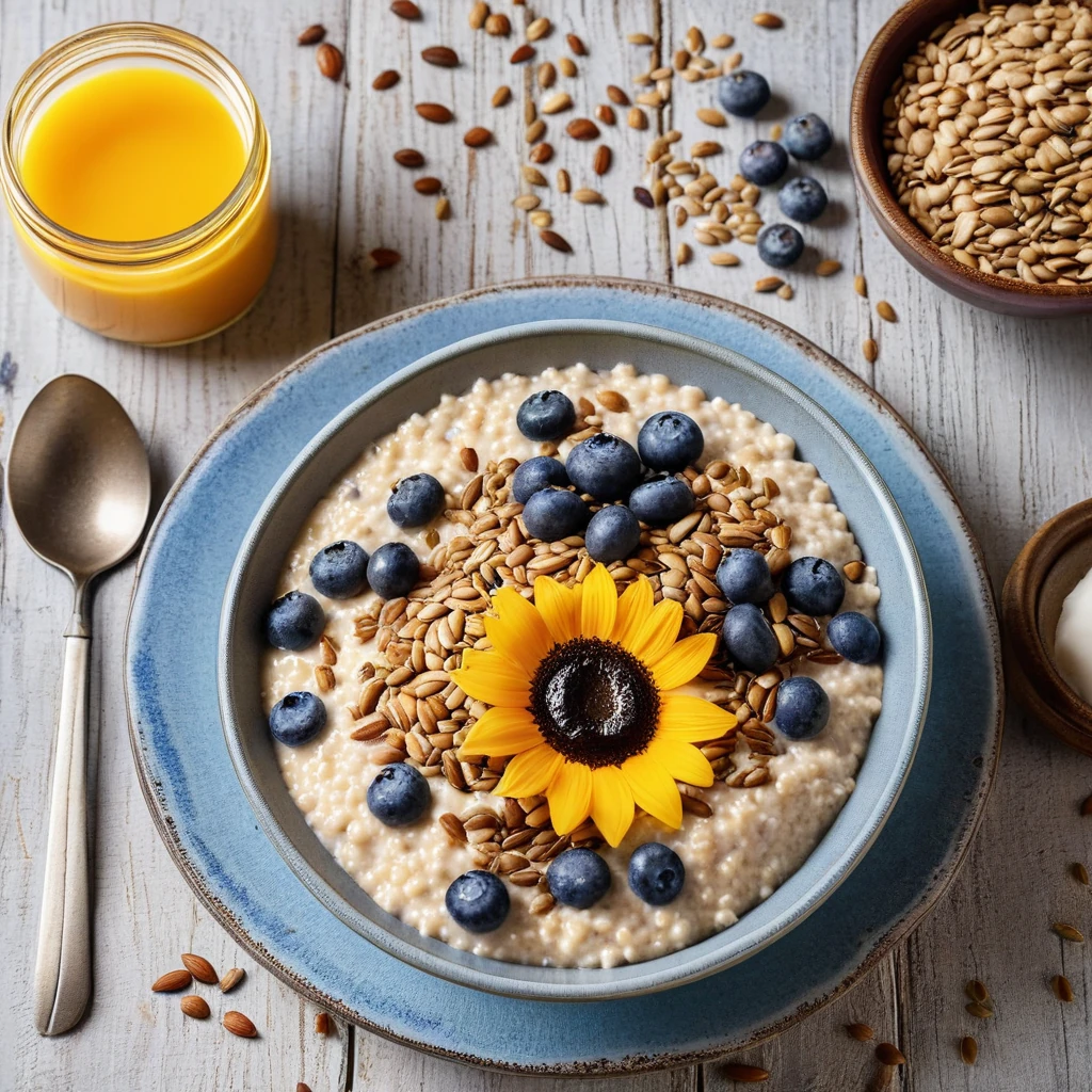 Millet Porridge with Coconut Milk, Blueberries, and Sunflower Seeds