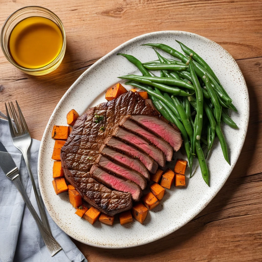 Pan-Seared Sirloin Steak with Sweet Potato and Green Beans