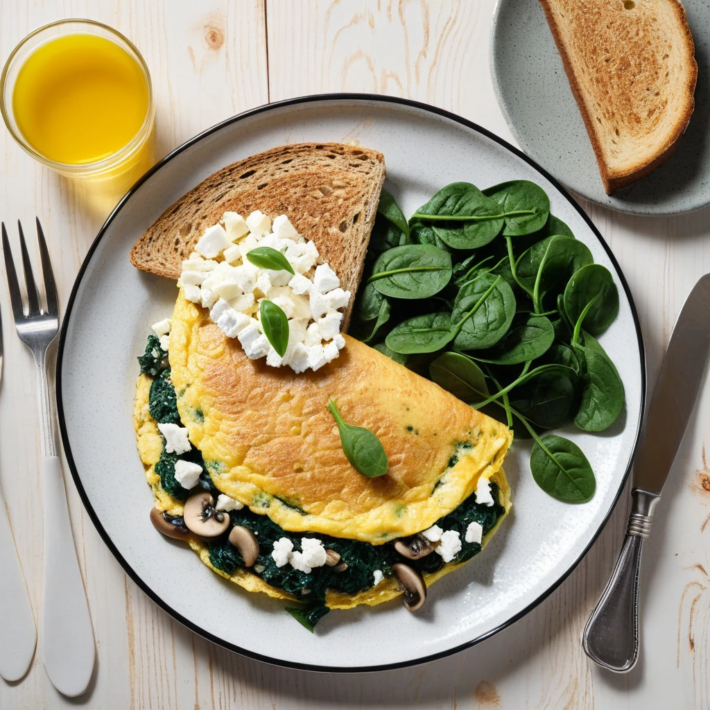 Spinach and Feta Omelet with Whole Grain Toast