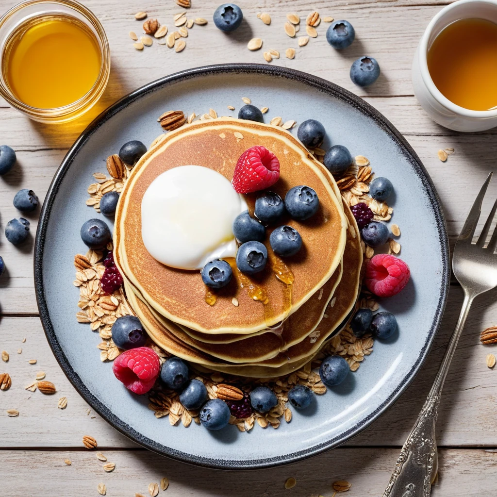 Protein Pancakes with Berries and Honey