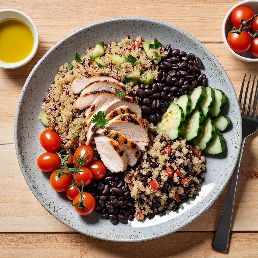 Quinoa and Black Bean Salad with Grilled Chicken