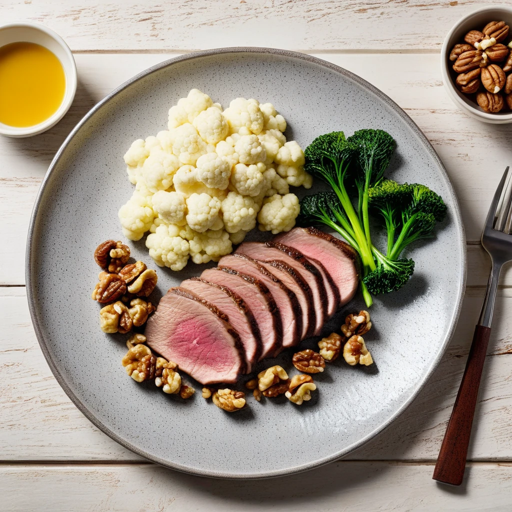 Pan-Seared Duck Breast with Creamy Cauliflower & Walnuts