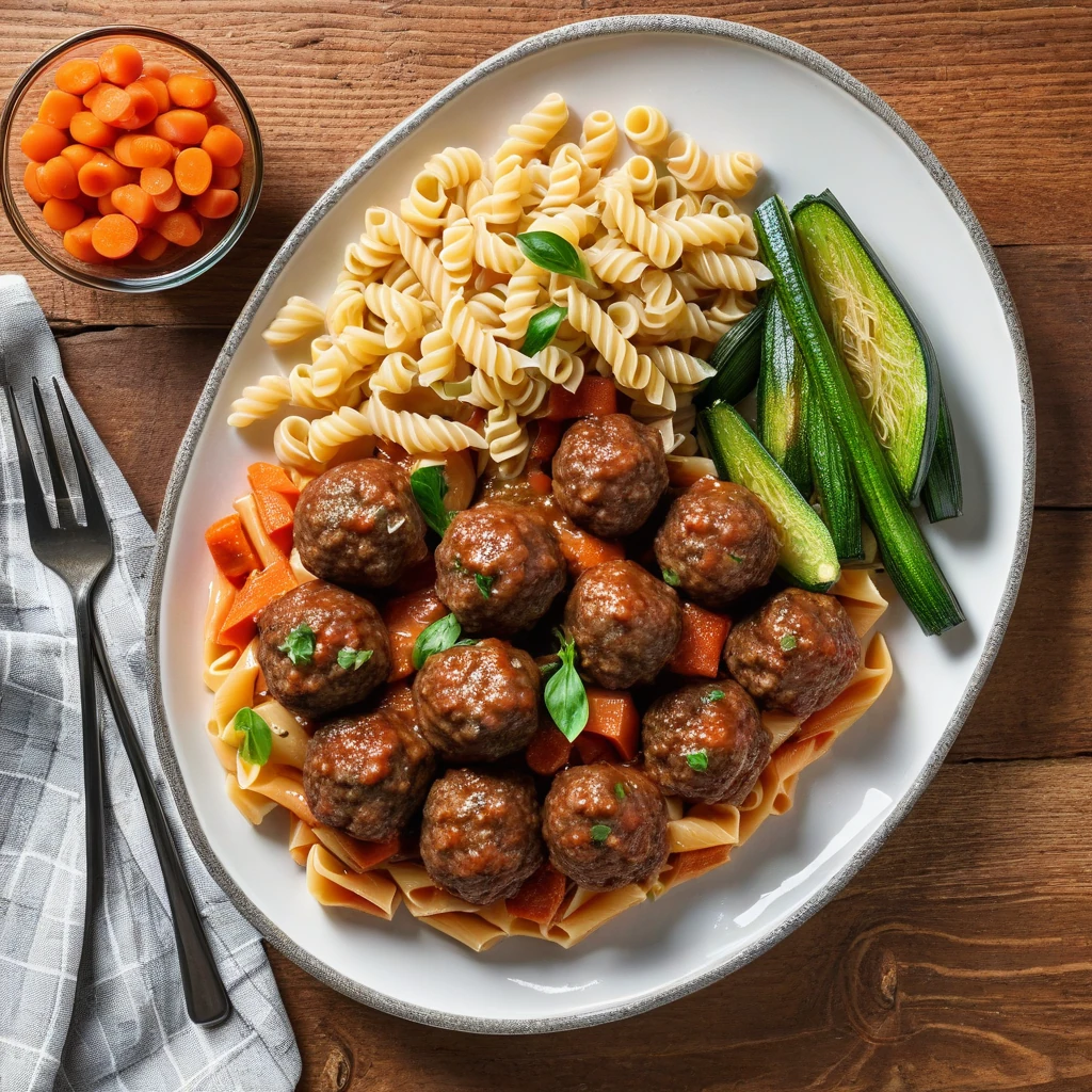 Mini Beef and Vegetable Meatballs with Pasta