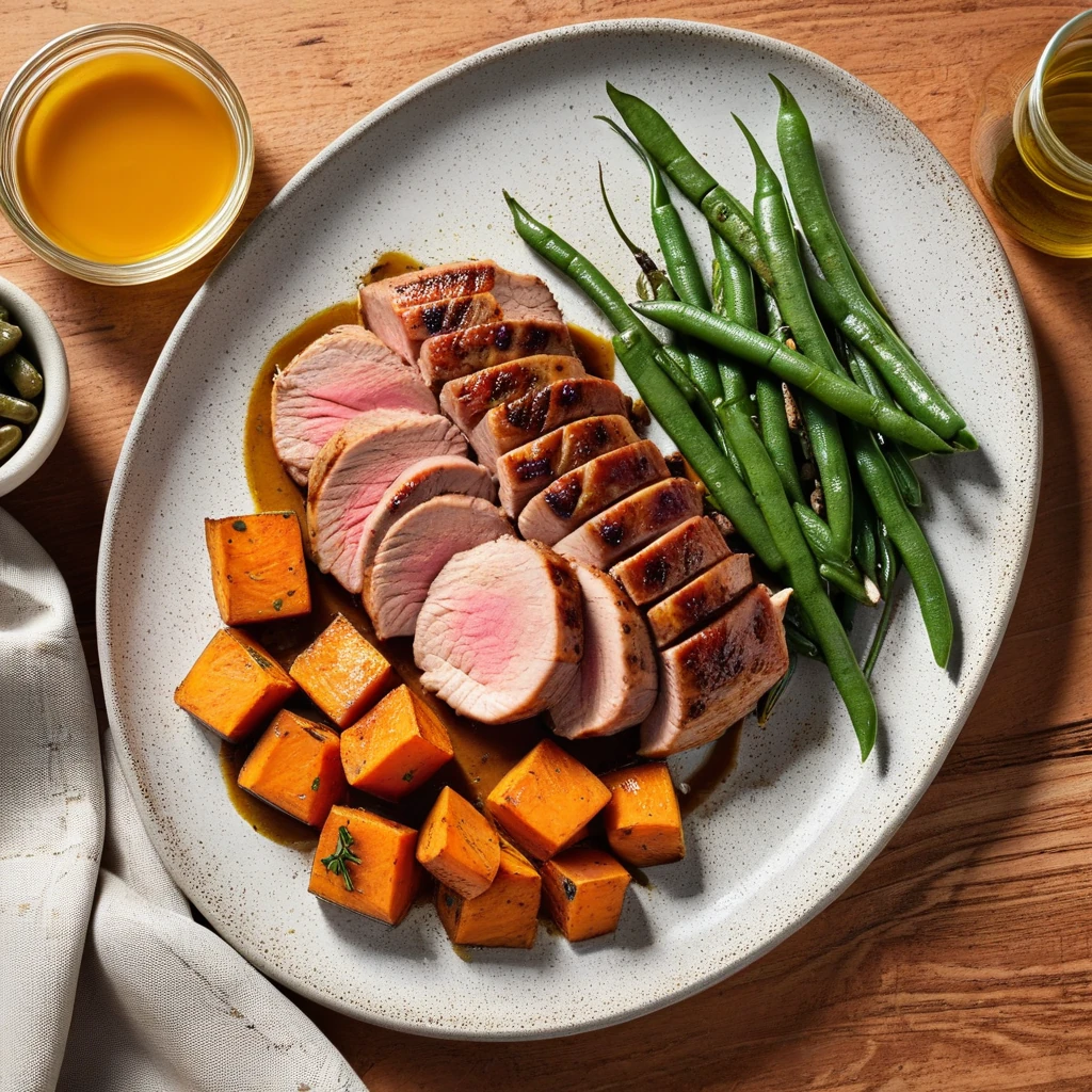 Pan-Seared Pork Tenderloin with Sweet Potato and Green Beans