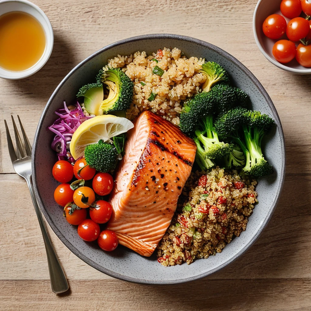 Grilled Salmon and Quinoa Buddha Bowl