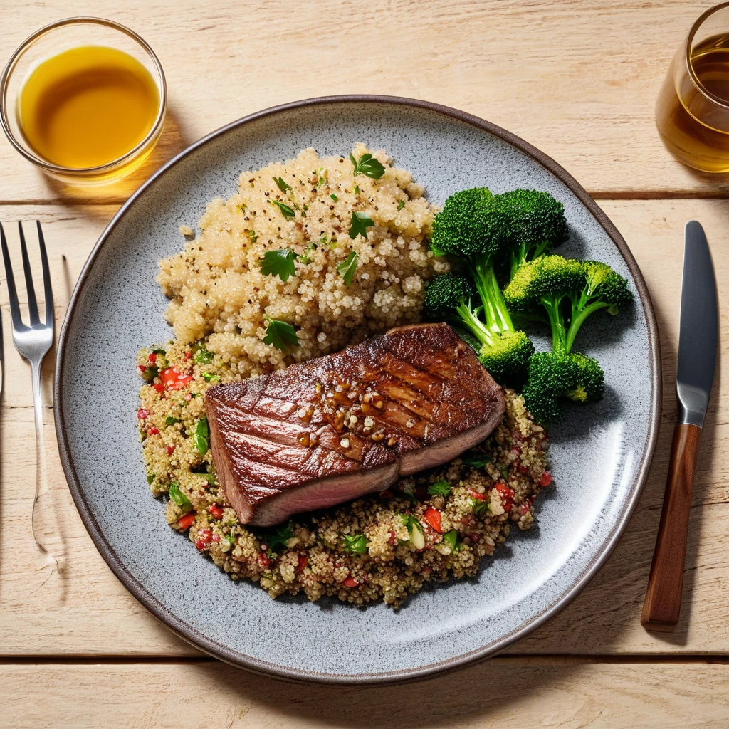Gegrilltes Lachsfilet mit Quinoa und Gemüse