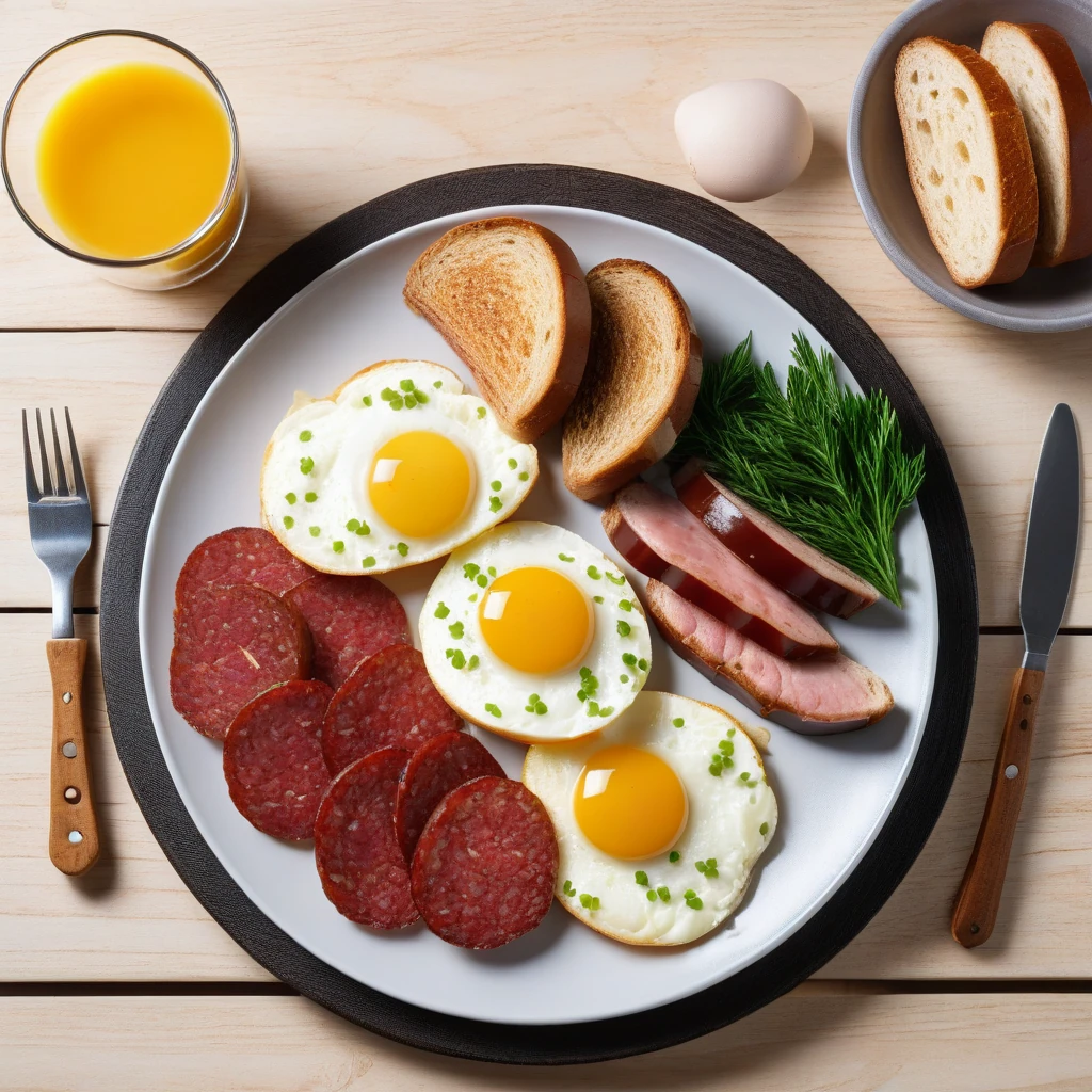 Oeufs Brouillés avec Saucisse et Toast Complet