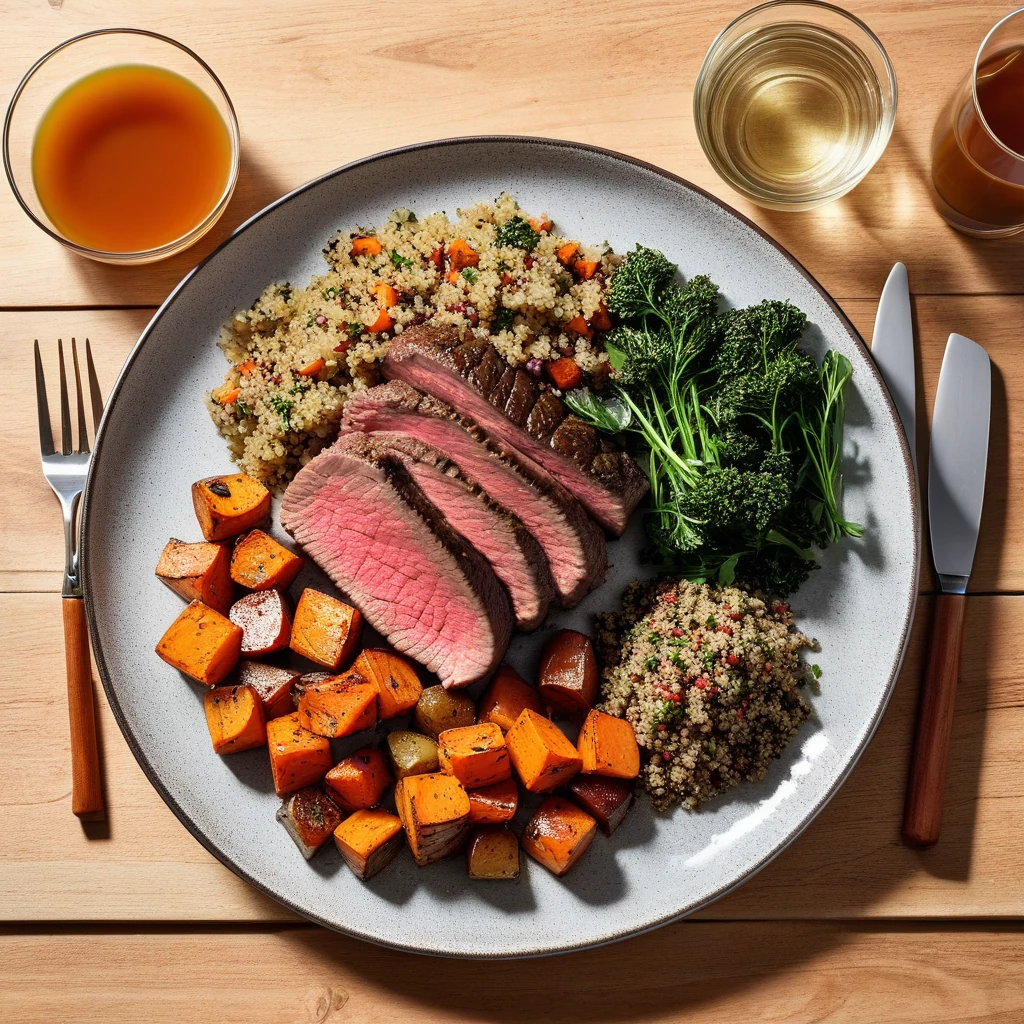 Lean Beef Sirloin with Roasted Root Vegetables and Herb Quinoa
