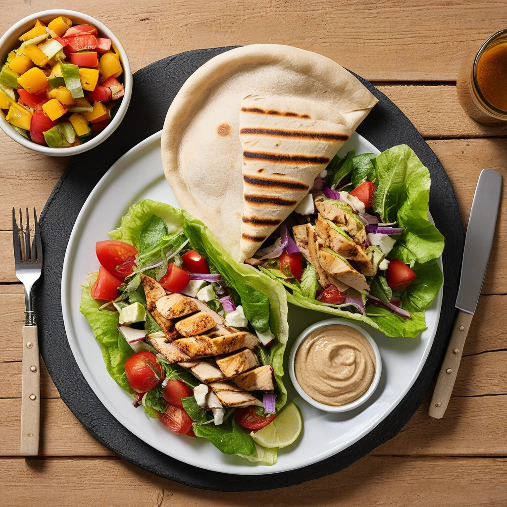 Grilled Chicken Pita with Hummus and Vegetable Salad