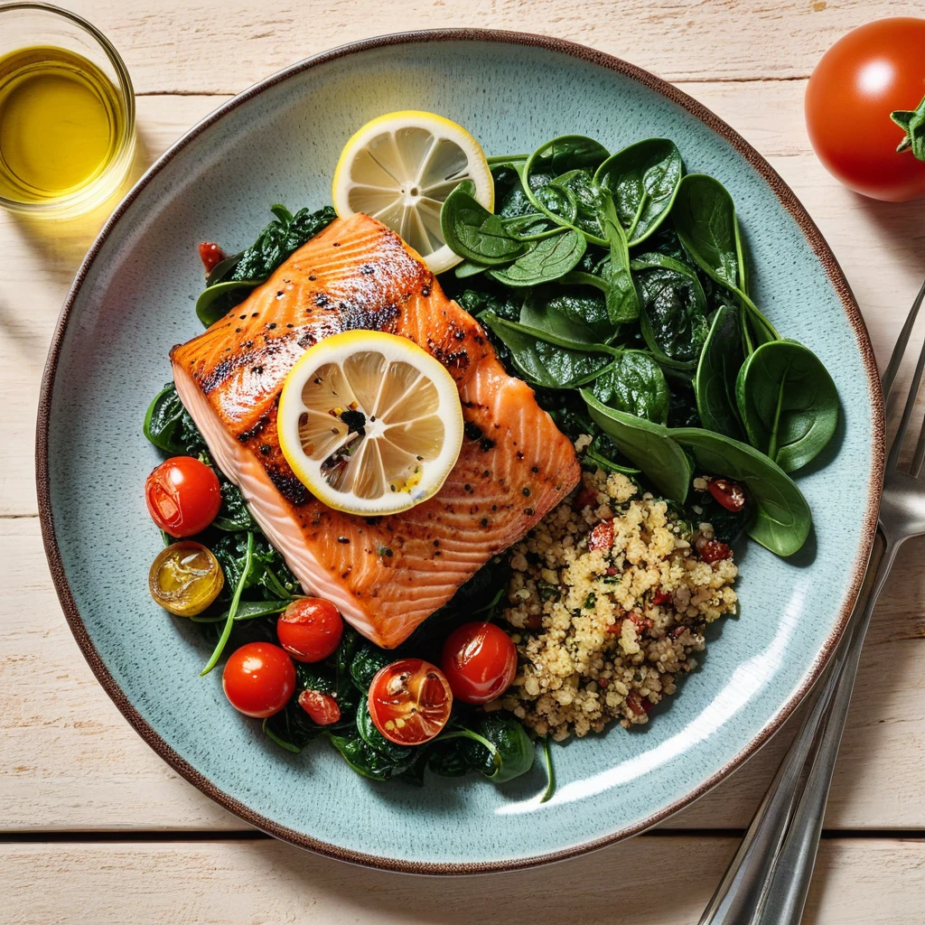 Grilled Lemon Herb Salmon with Quinoa & Spinach Salad