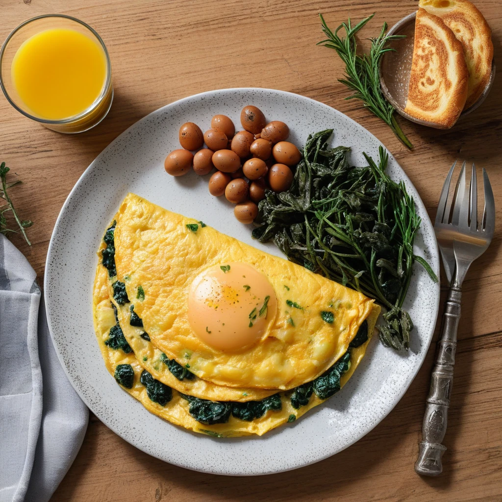 Omelette aux épinards et pain complet
