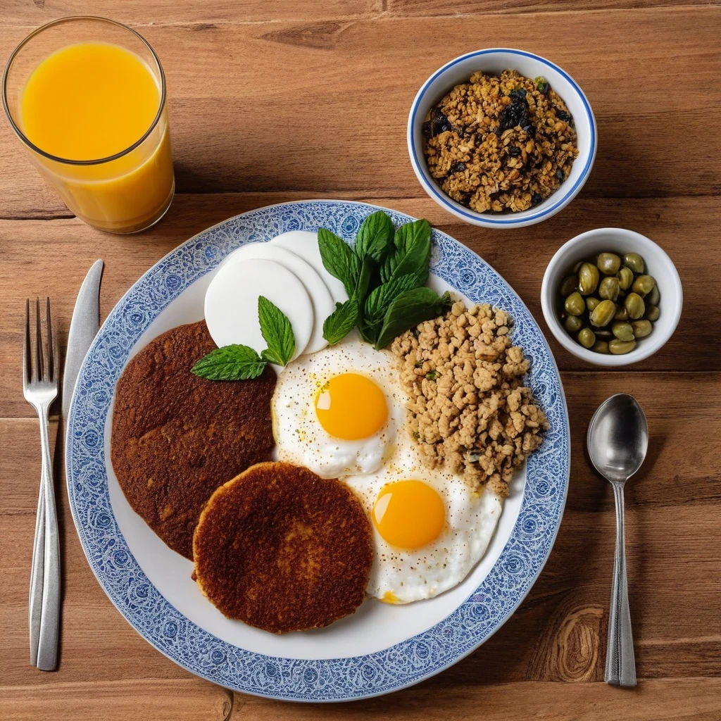 بيض مقلي مع خبز الطحين الأسمر والجبن الكردي