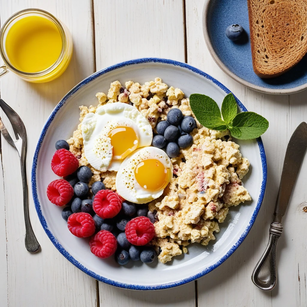 Egg White Scramble with Whole Wheat Toast and Berries