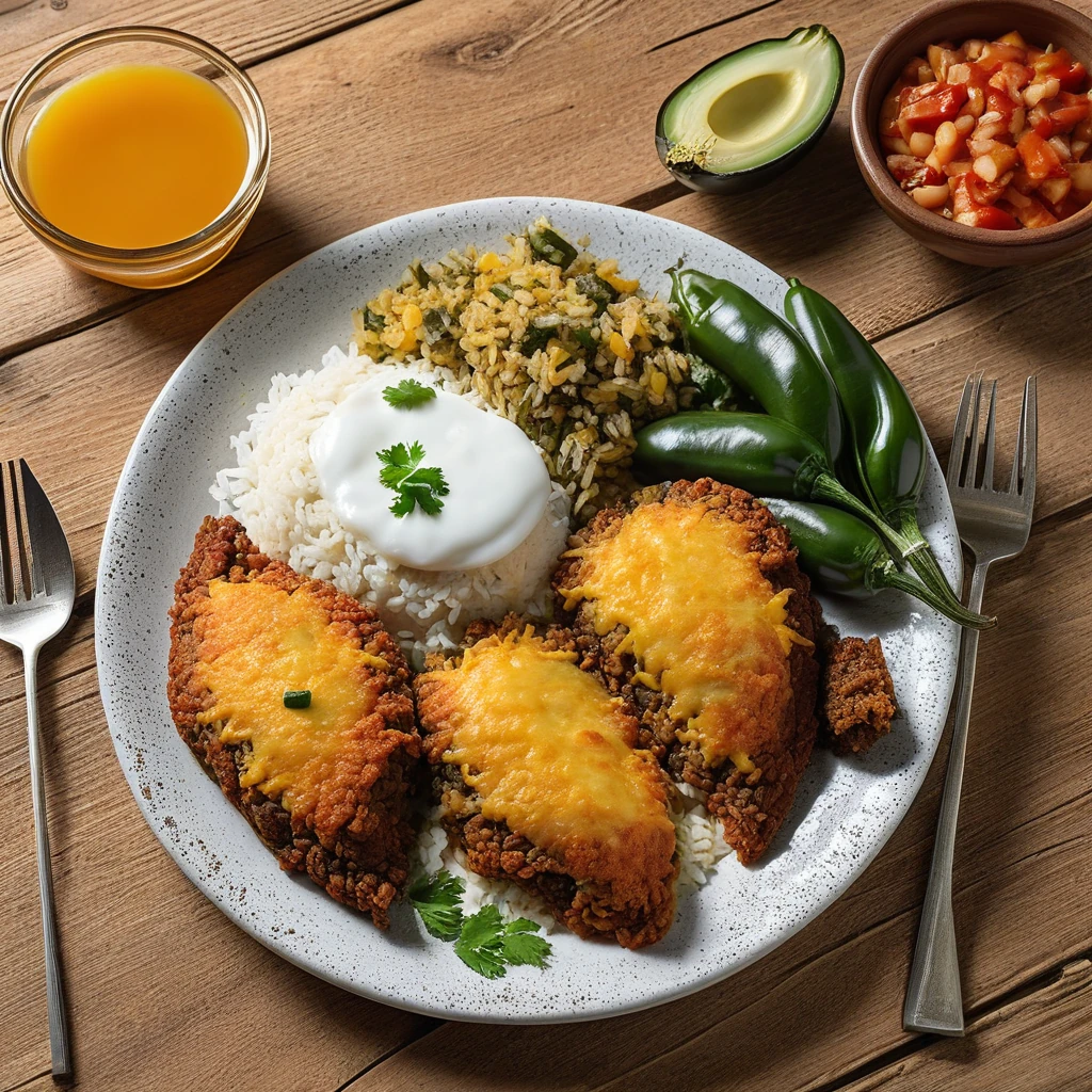 Chiles Rellenos de Queso con Arroz Blanco