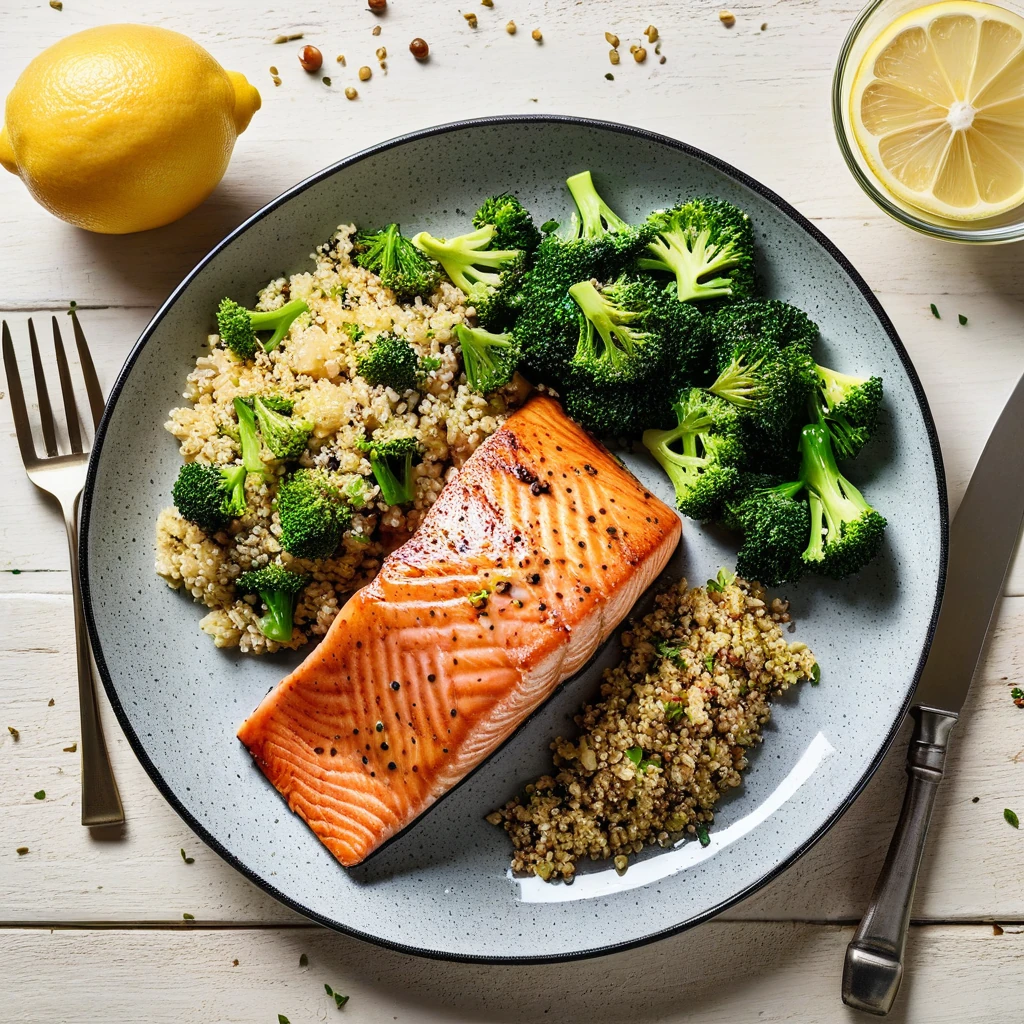 Lemon Herb Grilled Salmon with Quinoa and Broccoli