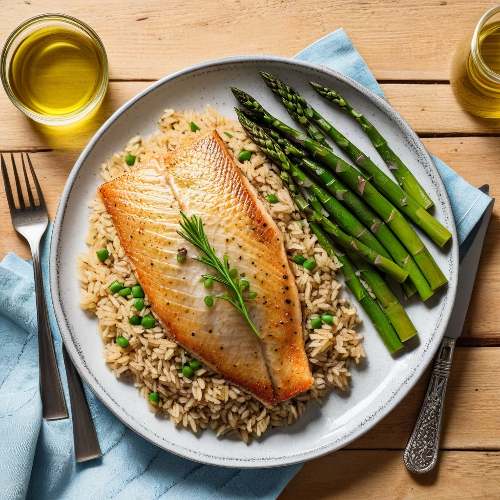 Baked Tilapia with Brown Rice and Steamed Asparagus