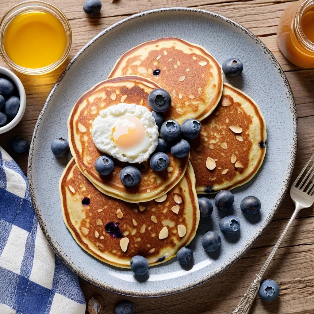 Cottage Cheese Pancakes with Blueberries and Almonds